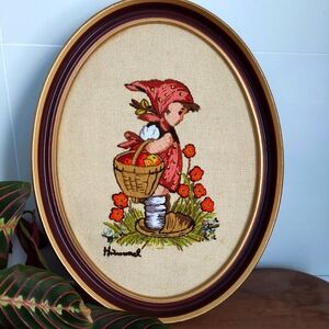 Vintage Handmade Wall hanging Hummel Embroidery Needlepoint. Handcrafted.